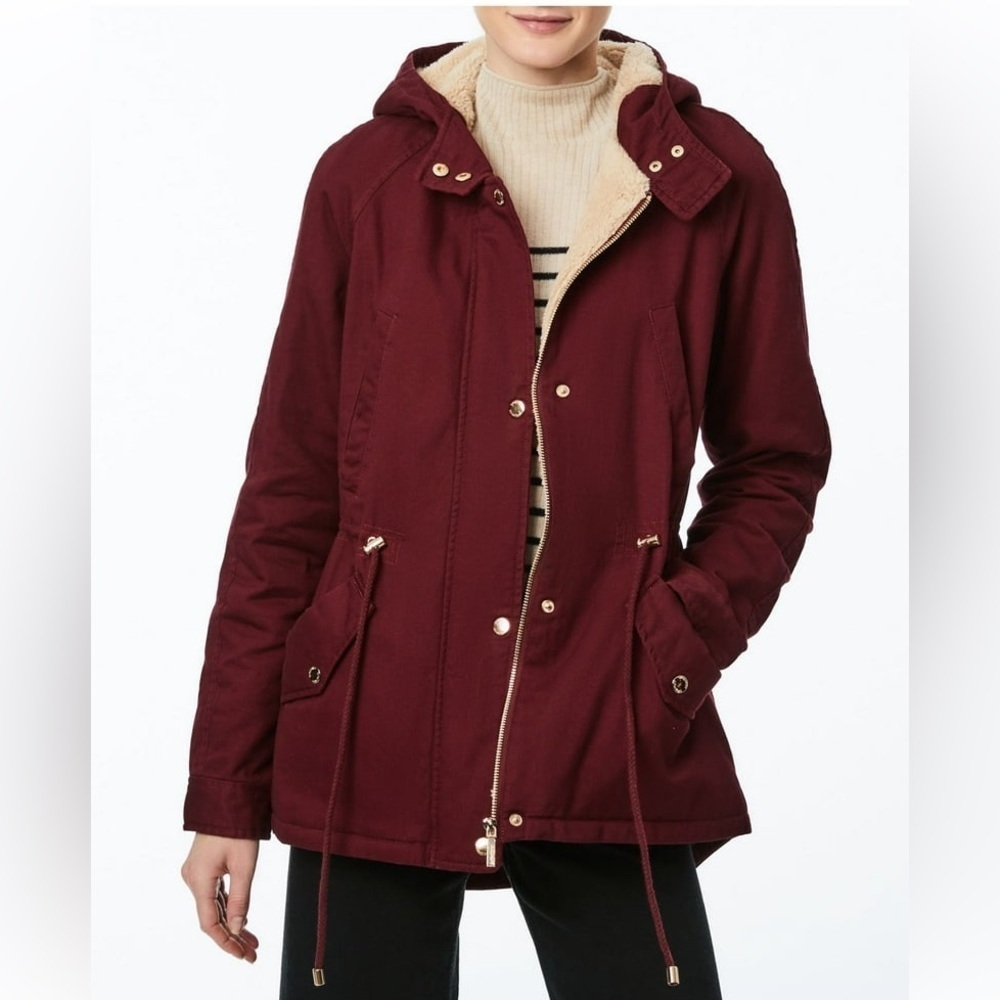 Collection B NWT Hooded Anorak Utility Jacket Burgundy Size Medium